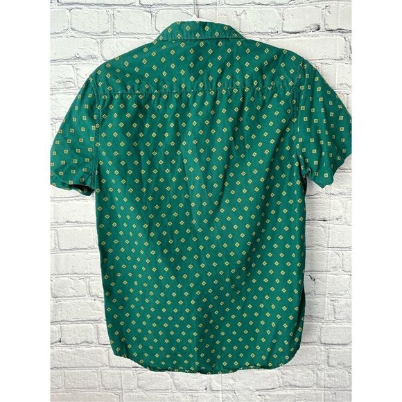 Forever 21 Men’s Small Button-Up Short Sleeve Shirt Green Pattern - Picture 4 of 6